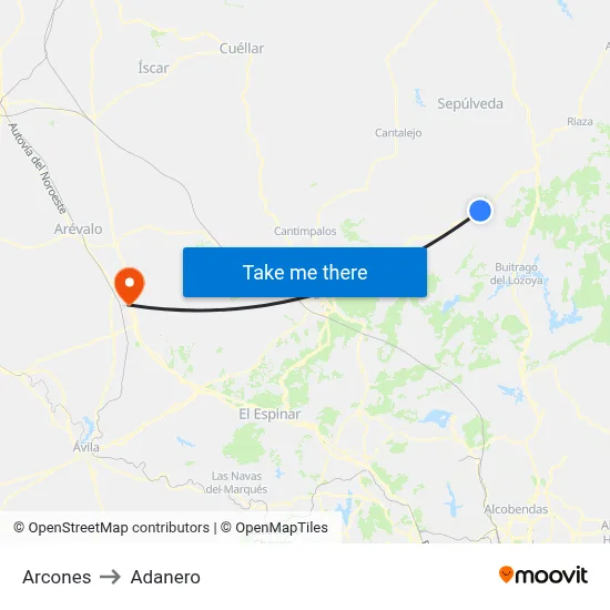 Arcones to Adanero map