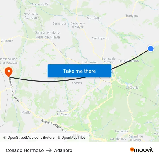 Collado Hermoso to Adanero map