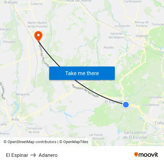 El Espinar to Adanero map
