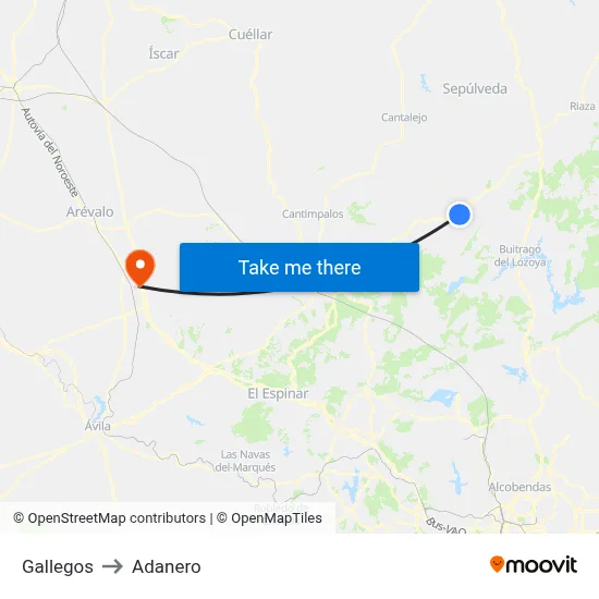 Gallegos to Adanero map