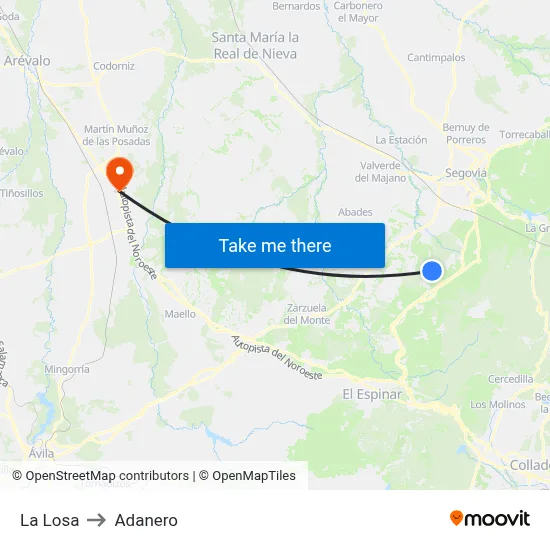 La Losa to Adanero map