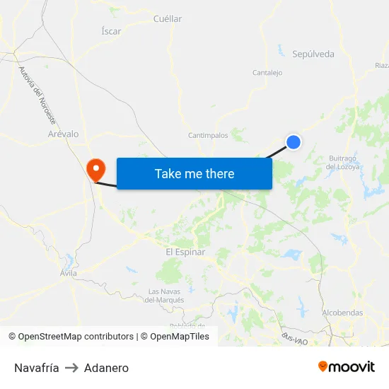 Navafría to Adanero map