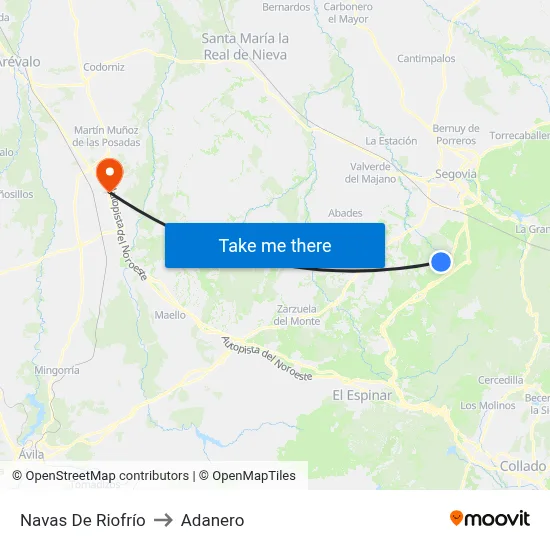 Navas De Riofrío to Adanero map