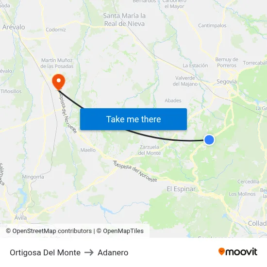 Ortigosa Del Monte to Adanero map