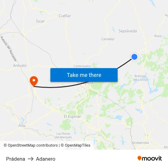 Prádena to Adanero map