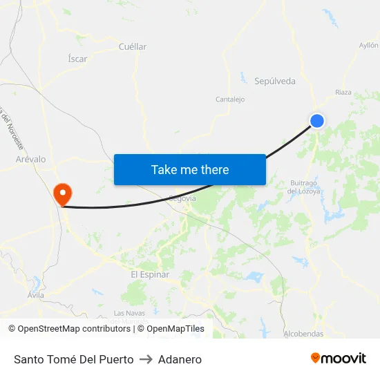 Santo Tomé Del Puerto to Adanero map