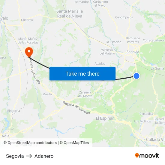 Segovia to Adanero map