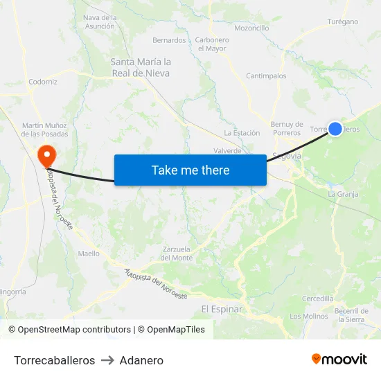 Torrecaballeros to Adanero map