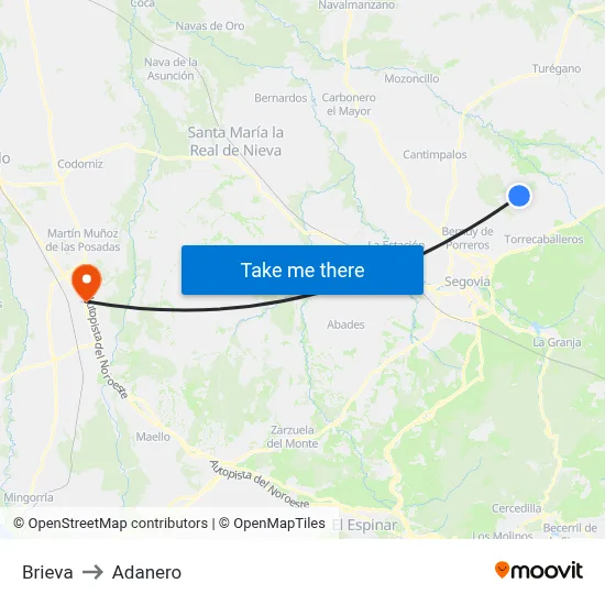 Brieva to Adanero map
