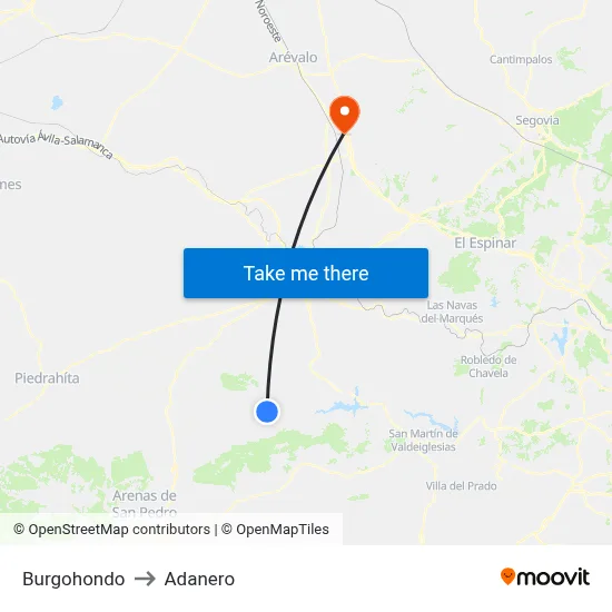 Burgohondo to Adanero map