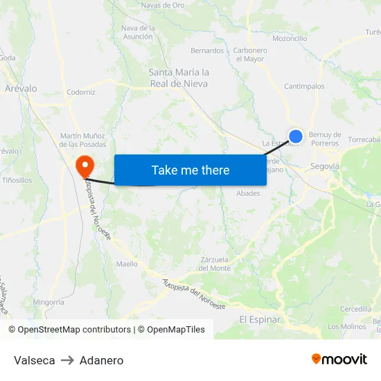 Valseca to Adanero map