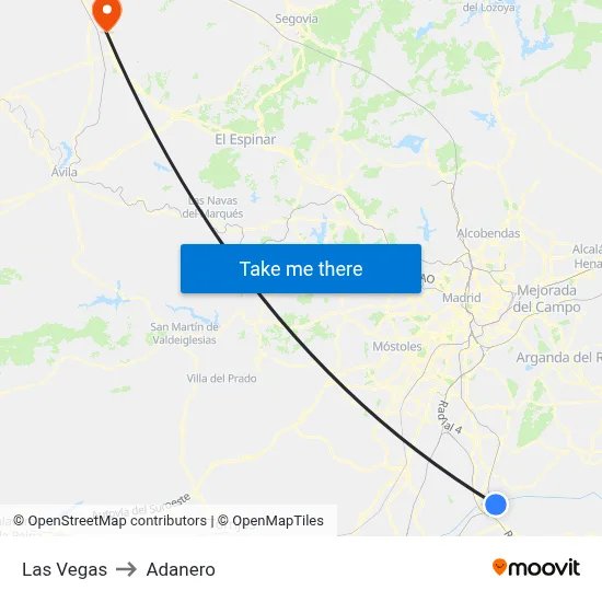 Las Vegas to Adanero map