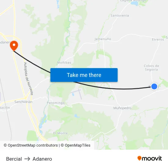 Bercial to Adanero map