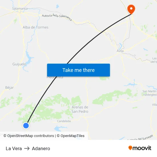 La Vera to Adanero map