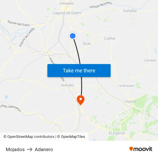 Mojados to Adanero map