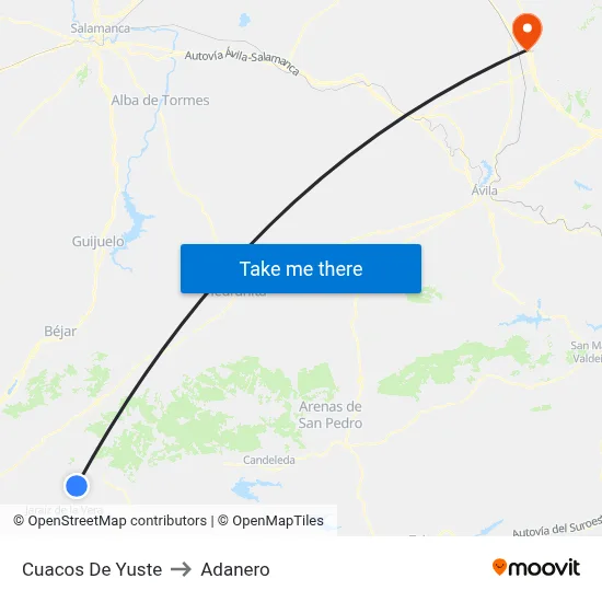 Cuacos De Yuste to Adanero map
