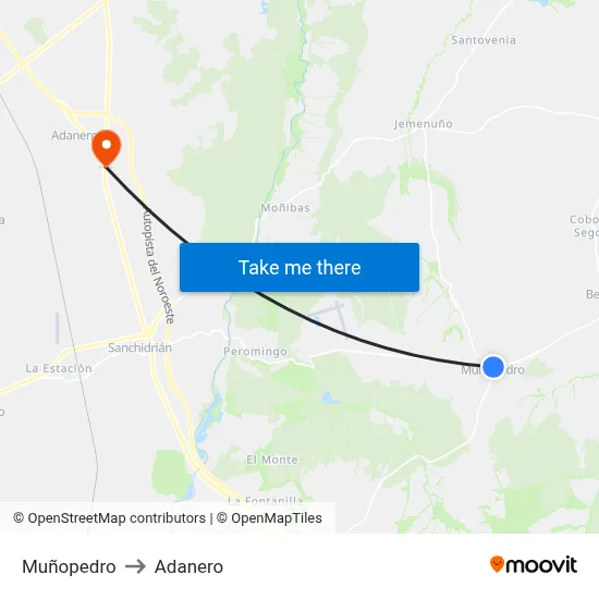 Muñopedro to Adanero map