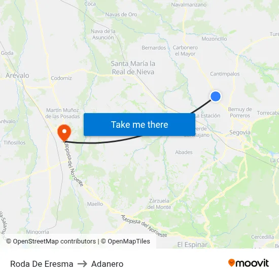 Roda De Eresma to Adanero map