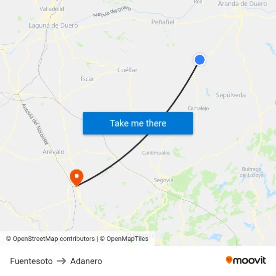 Fuentesoto to Adanero map