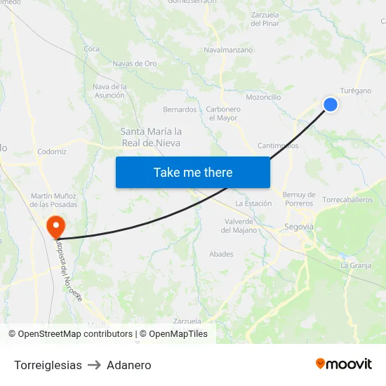 Torreiglesias to Adanero map