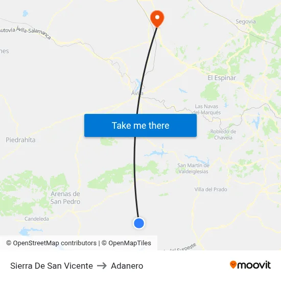 Sierra De San Vicente to Adanero map