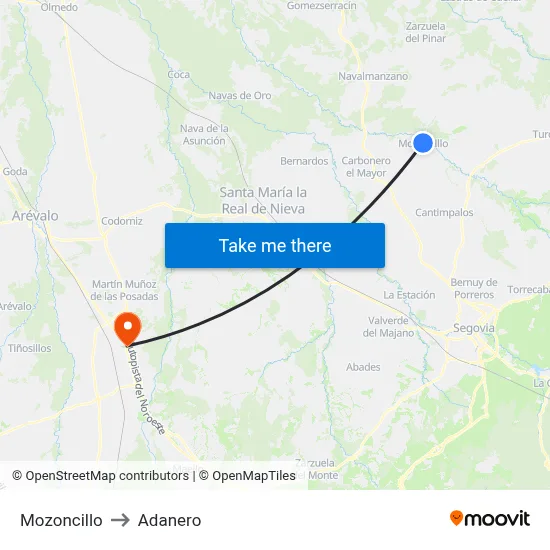 Mozoncillo to Adanero map