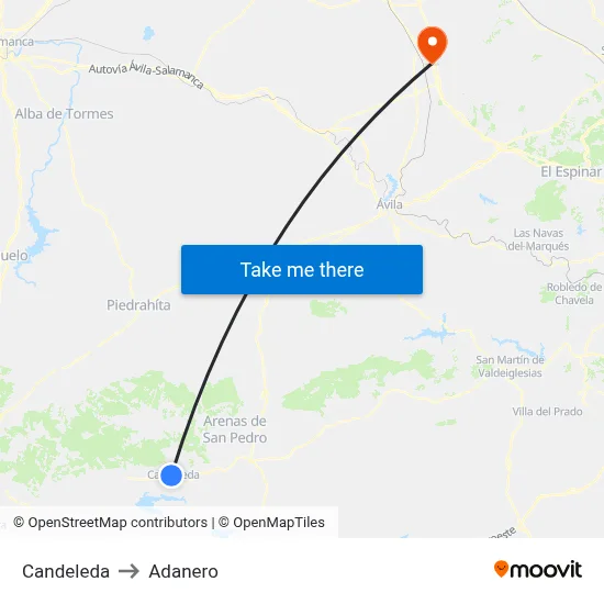 Candeleda to Adanero map