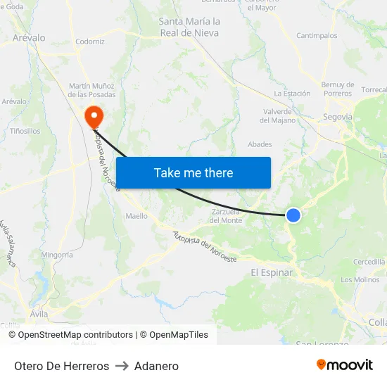 Otero De Herreros to Adanero map