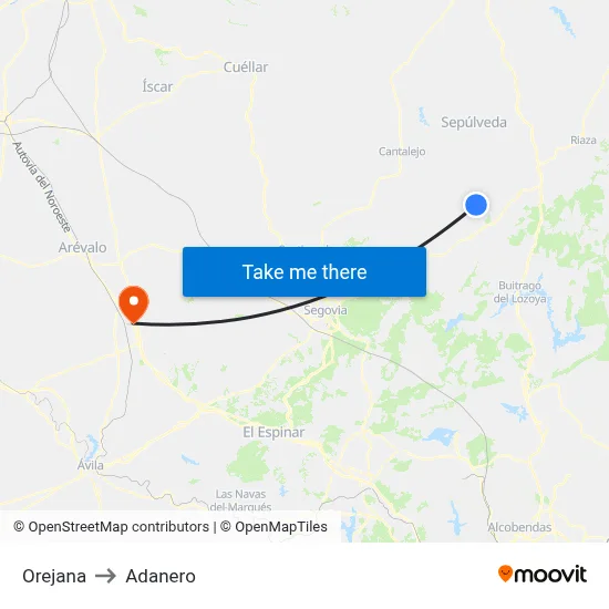 Orejana to Adanero map