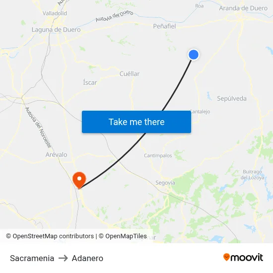 Sacramenia to Adanero map