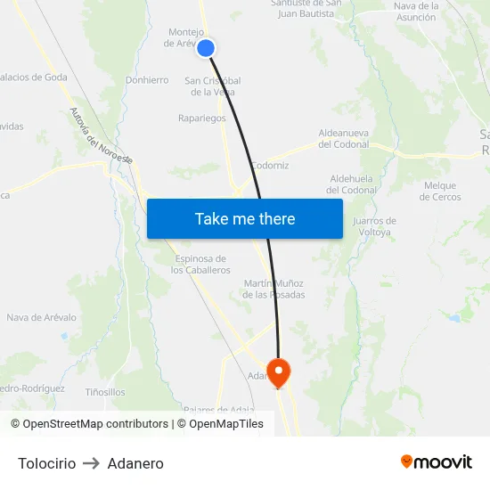 Tolocirio to Adanero map
