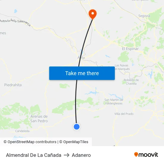 Almendral De La Cañada to Adanero map