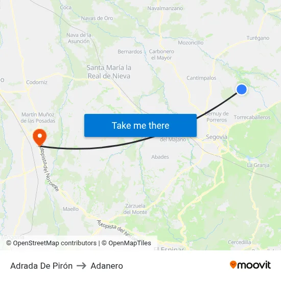 Adrada De Pirón to Adanero map
