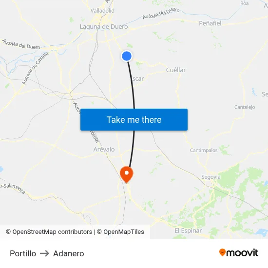 Portillo to Adanero map