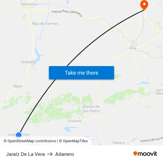 Jaraíz De La Vera to Adanero map