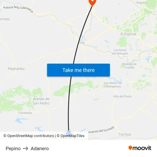 Pepino to Adanero map