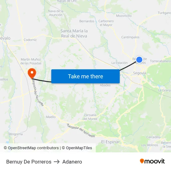 Bernuy De Porreros to Adanero map
