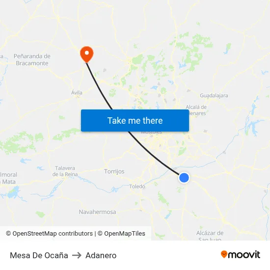 Mesa De Ocaña to Adanero map