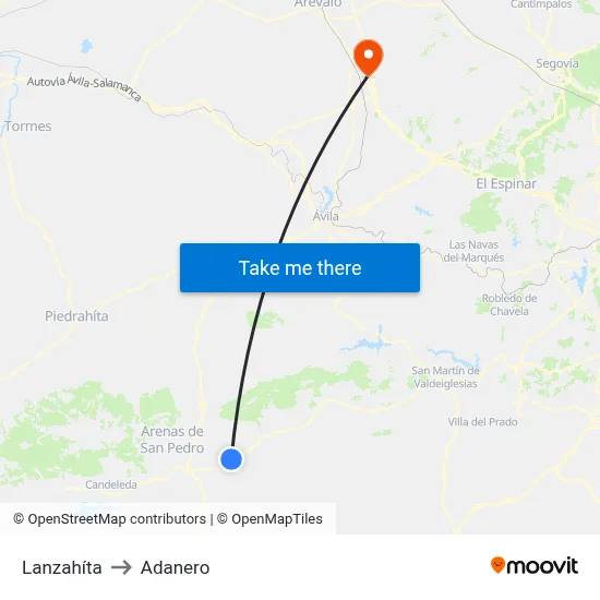 Lanzahíta to Adanero map