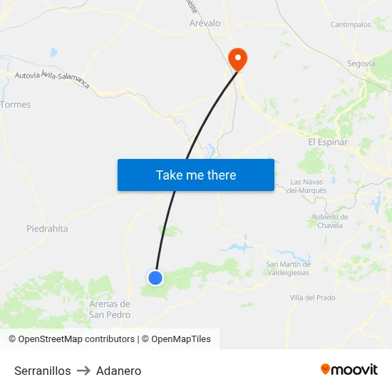 Serranillos to Adanero map