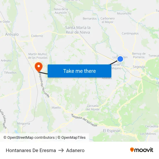 Hontanares De Eresma to Adanero map