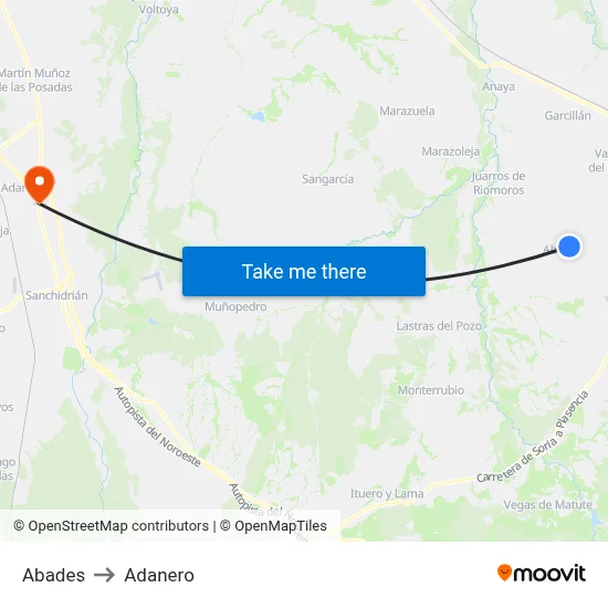 Abades to Adanero map