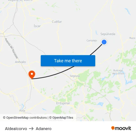 Aldealcorvo to Adanero map