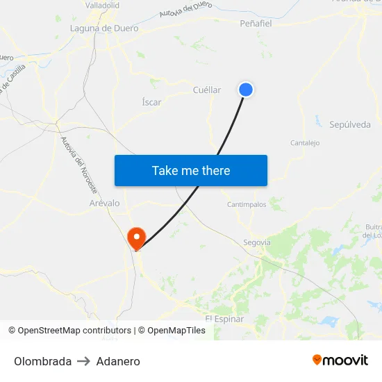 Olombrada to Adanero map