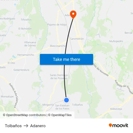 Tolbaños to Adanero map
