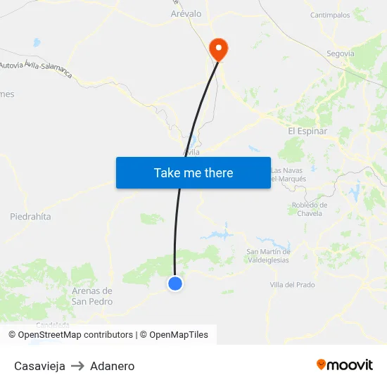 Casavieja to Adanero map