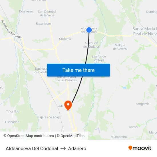 Aldeanueva Del Codonal to Adanero map