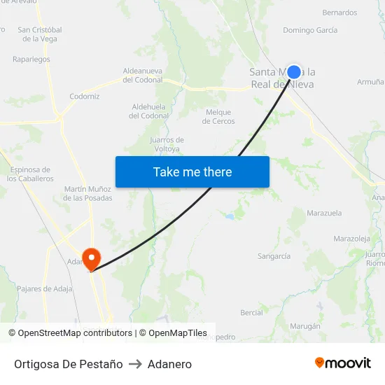 Ortigosa De Pestaño to Adanero map