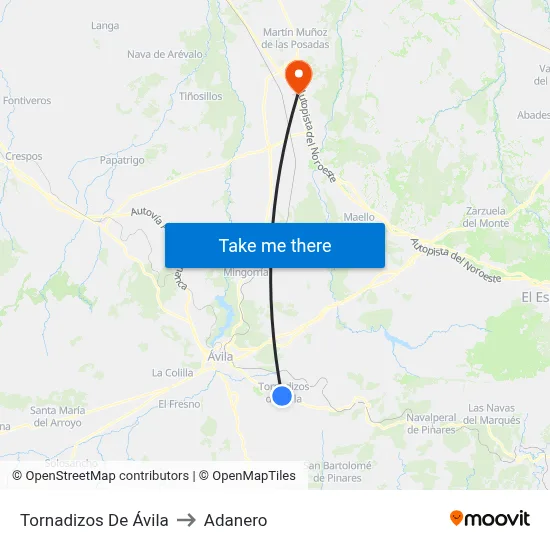 Tornadizos De Ávila to Adanero map