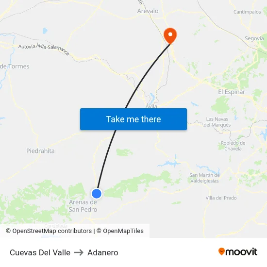 Cuevas Del Valle to Adanero map